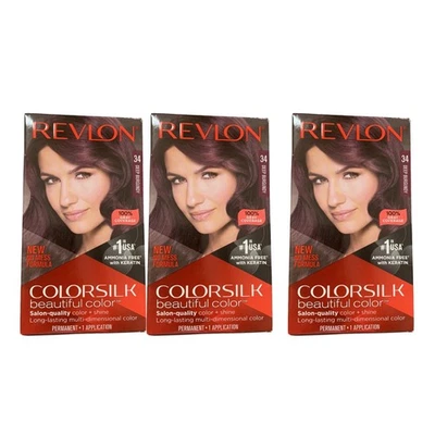 Revlon Colorsilk #34 Tinte de Cabello Borgoña Profundo Sin Amoníaco Estante Desgaste Lote de 3 Foto 1 de 2