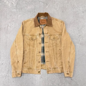 Levi's Workwear Jacket Tan Canvas Corduroy Collar Plaid Lined Small Barn Coat - Picture 1 of 9