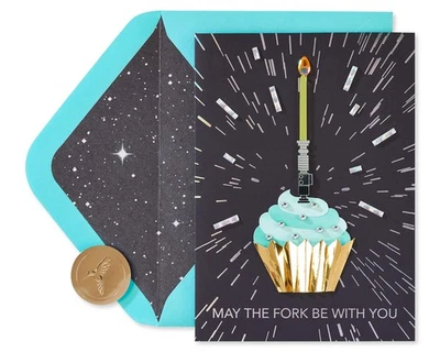 Star Wars Lightsaber Cupcake Birthday Card May The Fork Be With You - Image 1 of 4