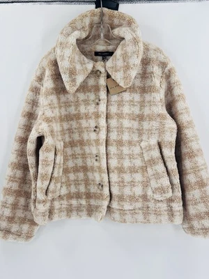 Chaqueta de piel de oveja sintética pata de gallo BLU PEPPER en beige grande  Foto 1 de 4