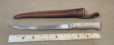 Cuchillo de filete de pescador KaBar Pro vintage funda de cuero original hoja de 8" bonito Foto 1 de 4