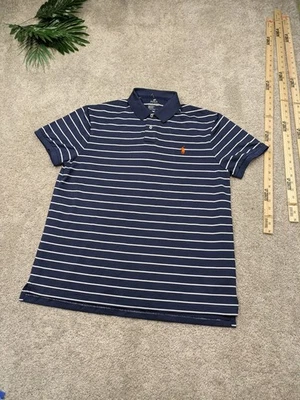 Camisa Polo Ralph Lauren Performance Masculina Extra Grande Listrada Azul Malha Absorvente - Imagem 1 de 4