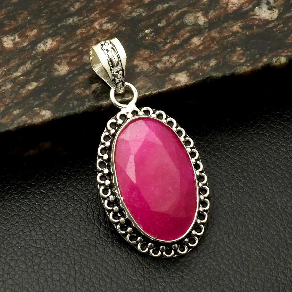 Colgante étnico hecho a mano de piedras preciosas de rubí simulado joyería regalo 2,2" AP-40770 Foto 1 de 1