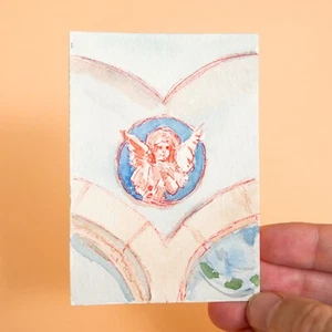 ACEO watercolor original of Cascais museu Condes de Castro Guimarães interior - Picture 1 of 6