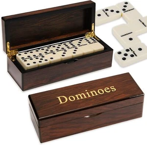 Double 6 Dominoes Gift Set 28 Tiles With Spinner In Wooden Box - Picture 1 of 8