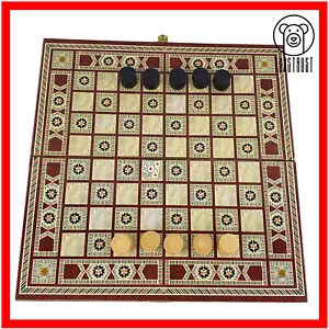 Moorish Inlaid Mosaic Backgammon and Chess Wooden Game Board Box Foldable - Picture 1 of 16