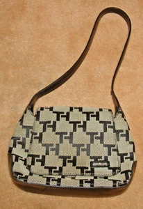 TOMMY HILFIGER Black Beige Signature TH Print Purse Front Flap Hobo Shoulder Bag - Picture 1 of 10
