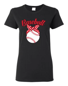 Cute Baseball Mom Ribbon Gift Women Graphic Shirt - Picture 1 of 10