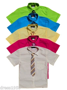 BOYS RECITAL, SUMMER SHORT SLEEVE DRESS SHIRT WITH TIE, SZ:4  to 14 - Picture 1 of 8