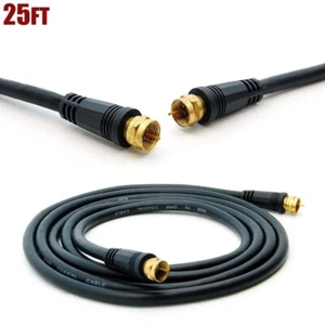 25ft Coax Coaxial Cable F Plug Screw On RG6 Satellite TV Antenna HD Gold Plated - Picture 1 of 5