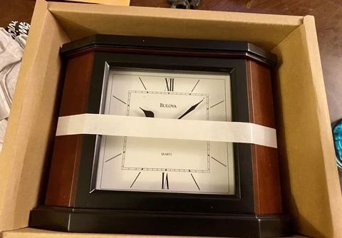 Bulova B1881 Holyoke Clock, Cherry Brown Desk Mantle Clock New Open Box Cover
