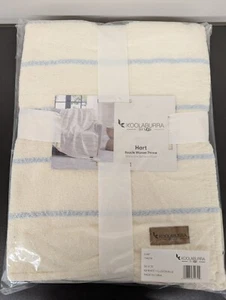 Ugg Koolaburra Blanket Throw Woven White Blue Striped Tassels 50” x 70” New - Picture 1 of 4