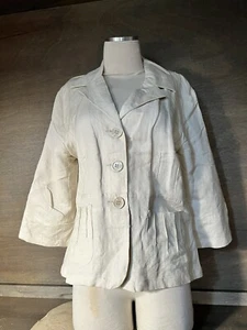 Sherry Taylor BEIGE  Jacket Size LARGE LINED 3/4 SLEEVES POCKETS AND 3 BUTTON - Picture 1 of 6
