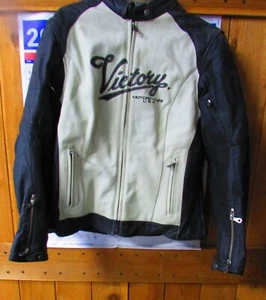 Chaqueta de cuero Victory para moto, para mujer talla 2XL blanco y negro - Imagen 1 de 7
