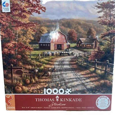 COMPLETE Late Afternoon on the Farm 1000pc Puzzle Beautiful Autumn Scene Turkeys - Image 1 of 4