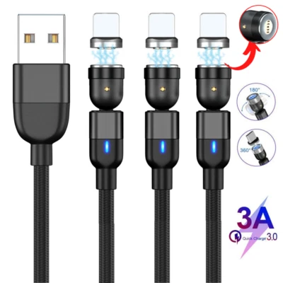 3Pack 3A Fast Charging 10ft Magnetic Phone Charger Cable For iPhone 11 XR 8 6 SE - Image 1 of 4