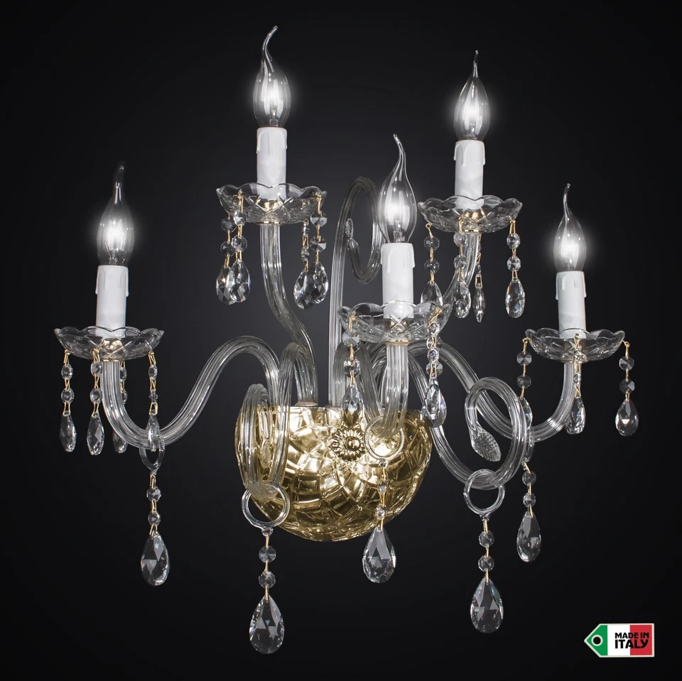 Applique parete cristallo classico 5 luci oro con mandorle DESIGN SWAROVSKY - Immagine 1 di 1