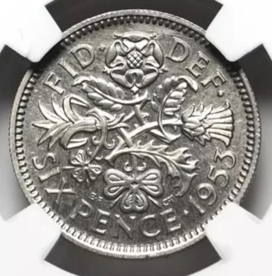 G BRITAIN 1953 Queen Elizabeth II Coronation PROOF UK 6P Six Pence Coin NGC PF63 - Image 1 of 4