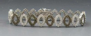 Vintage Sterling Silver Oval Link Tennis Bracelet w/ 2 Color Rhinestones - Imagen 1 de 12