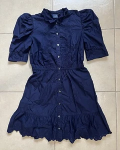 Mini abito Gap donna S blu navy manica a sbuffo occhielli abbottonato cotone vestito foderato - Foto 1 di 14