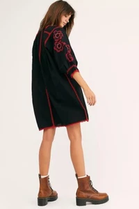 NWT FREE PEOPLE X CAROLINA K OAXACA FLOWER DRESS EMBROIDERED TUNIC DRESS BLACK - Picture 1 of 3