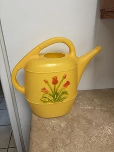 80's Union Product USA Blow Mold Yello Plastic Water Can embossed floral 2gallon - Picture 1 of 9