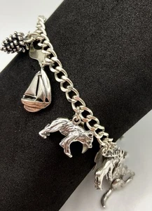 Sterling Silver / 925 MICHIGAN Fishing & Hunting 8 Charms Collection Bracelet - Picture 1 of 13