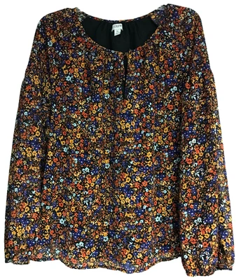 J. Blusa Pullover CREW Para Mujer XL Manga Larga Negra Floral Corbata Cuello Forrada Foto 1 de 4