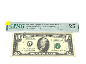 1990 $10 Ten Dollars, FEDERAL RESERVE NOTE Atlanta, 'PMG 25 Very Fine', (#61) - Picture 1 of 2
