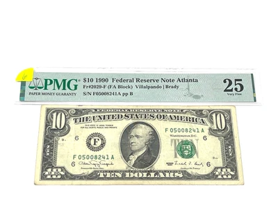1990 $10 Ten Dollars, FEDERAL RESERVE NOTE Atlanta, 'PMG 25 Very Fine', (#61) - Image 1 of 2