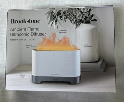 Brookstone Ambient Flame with Ultrasonic Diffuser  New In Box Warm LED Light - Image 1 of 4