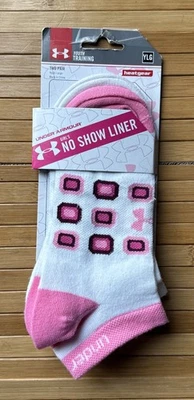 Under Armour девочек нет шоу вкладыш носки 2 пары молодежи большой 1-4 розовый/белый новый - Изображение 1 из 4