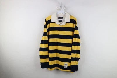 复古 90 年代 Y2K Aeropostale 男式小号条纹重型长袖橄榄球 Polo 衫 — 第 1/4 张图片