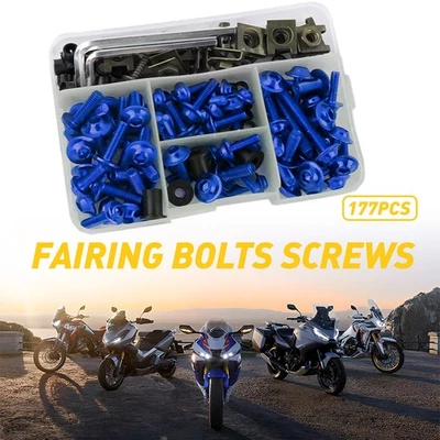 Blue 177pcs Complete Fairing Bolt Screws Kit For Suzuki Kawasaki Motorcycle - Image 1 of 4