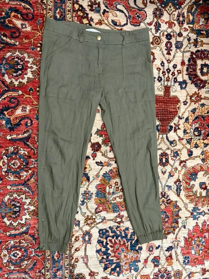 Pantalones de chándal Veronica barba caladio lino cargo verde militar cremallera dobladillo talla 8 Foto 1 de 4