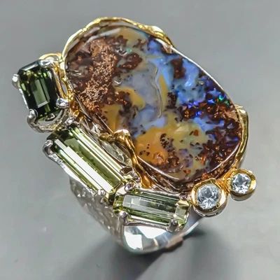 40 ct+ Expensive Natural Boulder Opal Ring 925 Sterling Silver Size 8 /R442650 - Image 1 of 4