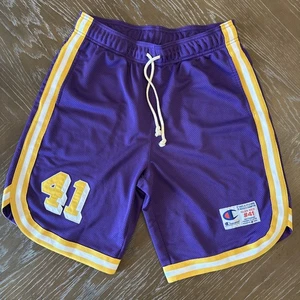 NUEVO PANTALÓN CORTO VINTAGE PARA HOMBRE CHAMPION LA LAKERS DORADO RETRO AÑOS 90 RARO TALLA L GLEN ARROZ 41 - Imagen 1 de 6