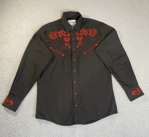 Rafael Amaya Peal Snap Western Shirt Mens M Button Up by Rangers Black Red Skull - Picture 1 of 19