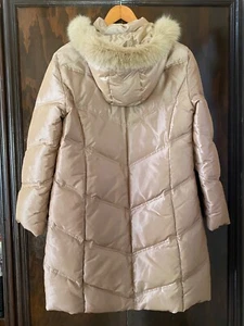 ANTHEM TAN ZIP UP PUFFER DETACHABLE HOODIE JACKET SZ 8-10? GC - Picture 1 of 4