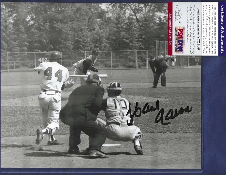 Hank Aaron Autographed 8x10 Action Photo Milwaukee Braves Baseball PSA COA - Image 1 of 1