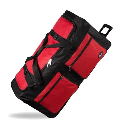36" Polyester Rolling Duffel Bag Wheeled Luggage Travel Suitcase - Red - Image 1 of 4
