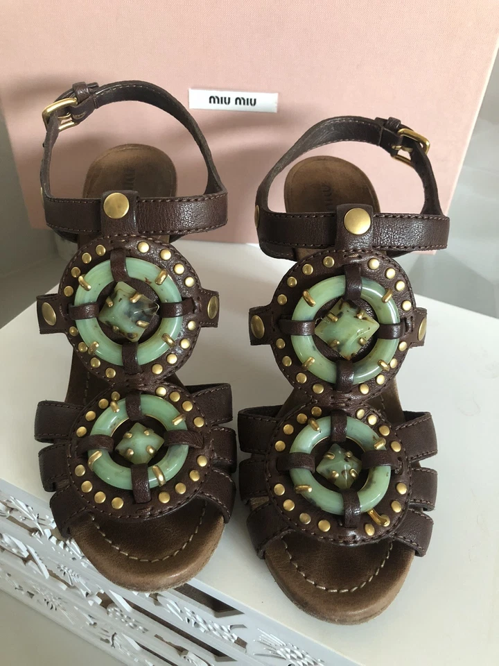 Miu Miu Leather sandal Calzature Donna Buffalo Antic stones 8.5 - Image 1 of 4
