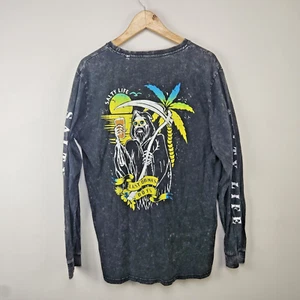 Salty Life Mens long Sleeve T shirt top Black Faded size Large cotton front back - Picture 1 of 9