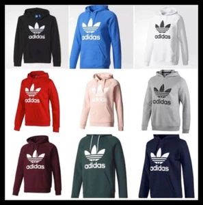 Adidas Originals Mens Trefoil Big Logo Fleece Pullover Hoodie Hooded Sweatshirt - Picture 1 of 25