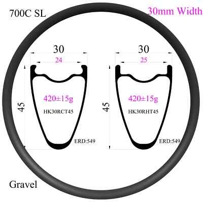 Llantas de carbono 700C 30 mm x 45 mm sin gancho sin cámara 20 24 28H para bicicleta de carretera Gravel Foto 1 de 4
