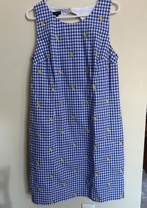 Talbots Sleeveless Dress Women 10 Blue White Gingham Lemons Coastal Cottage - Picture 1 of 4
