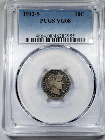 1913 S Barber Dime 10C, VG08 PCGS Cover