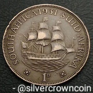 Africa South 1 Penny 1931. KM#14.3. Large 1 Cent coin. Sailing Ship. George V.  - Picture 1 of 7