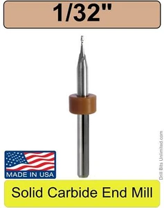 Fresadora de extremo de flauta de 1/32" de carburo sólido vástagos de 1/8" corte 0,120" profundidad UNA pieza - Imagen 1 de 5