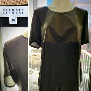Designer CLAUDIE PIERLOT black round neck short sleeve top size Medium - Picture 1 of 11